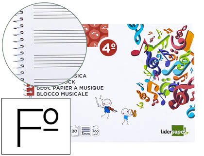 Bloc música Liderpapel pentagrama 3mm. 4º 20 hojas 100g/m²